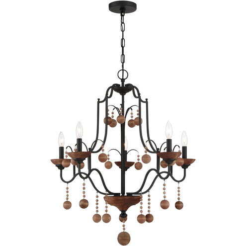 Colonial Charm 5 Light 28 inch Old World Bronze/Walnut Accents Chandelier Ceiling Light